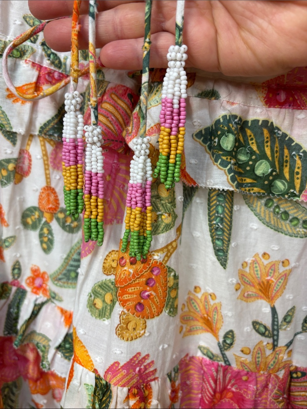 FARM RIO short tiered summer cotton Dress with tassels - Picture 5 of 7